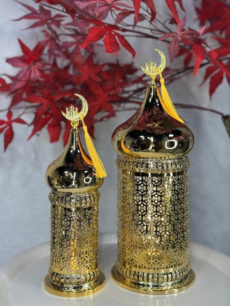 طقم فانوس نحاس ذهبي 2 قطعه (1)